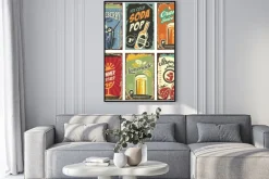 Plakat: Retro wystrój ściany z soków i napojów zestaw