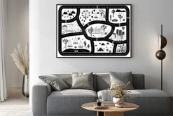 Plakat: Road, mountains and woods adventure map. kids play carpet or