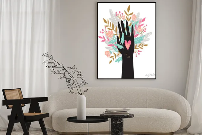 Plakat: Romantyczna karta z bukietem w dłoni. projekt szablonu zaproszenie