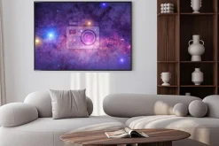 Plakat: Różowa galaktyka z gwiazdami