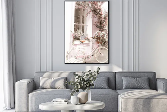 Plakat: Różowy rower z kwiatami
