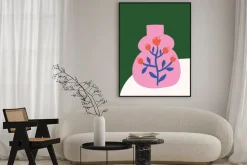 Plakat: Różowy wazon z kwiatami nowoczesna abstrakcja
