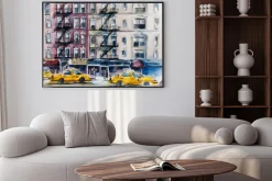 Plakat: Ruchliwa ulica w nowym jorku. szkic akwarela