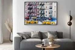 Plakat: Ruchliwa ulica w nowym jorku. szkic akwarela