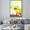 Plakat: Rural landscape with set of dairy products