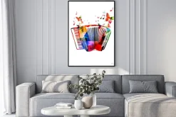 Plakat: Rysunkowy akordeon z motywem muzyki