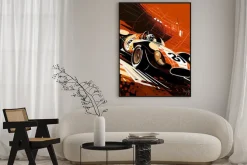 Plakat: Rysunkowy samochód f1 podczas jazdy