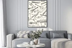 Plakat: Rysunkowy wzór z instrumentami muzycznymi