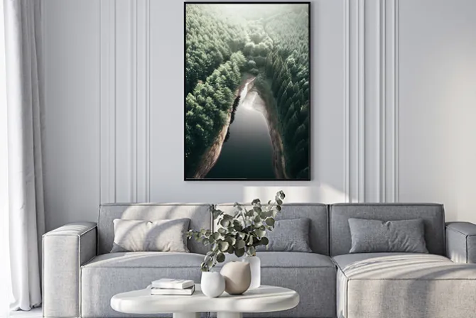 Plakat: Rzeka pośród zielonego lasu