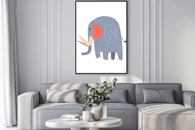 Plakat: Sad blue elephant walking