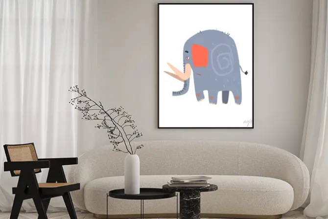 Plakat: Sad blue elephant walking