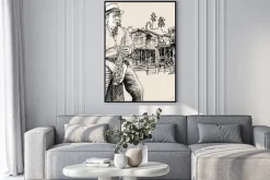 Plakat: Saksofonista na tle rzeki