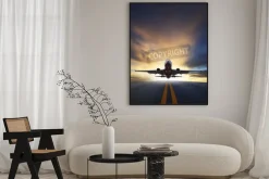 Plakat: Samolot pasażerski nad pasem startowym