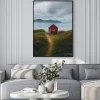 Plakat: Samotny czerwony norweski domek nad morzem