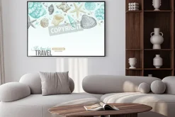 Plakat: Sea shells lato pocztówka projektowych. wektor tła z muszle,