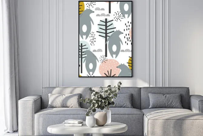 Plakat: Seamless pattern, bears and trees, hand drawn overlapping backdrop.