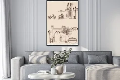 Plakat: Seria środowisk ozdobione widokiem na stare miasto i ulicznych