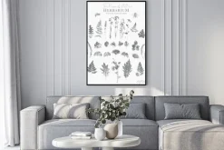 Plakat: Set of dried herbs and natural plants and bees - herbarium logo