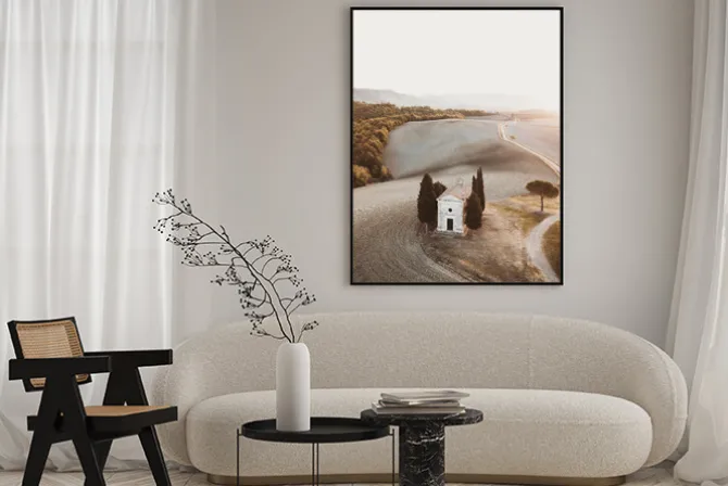 Plakat: Sielski krajobraz kapliczka cappella w toskanii