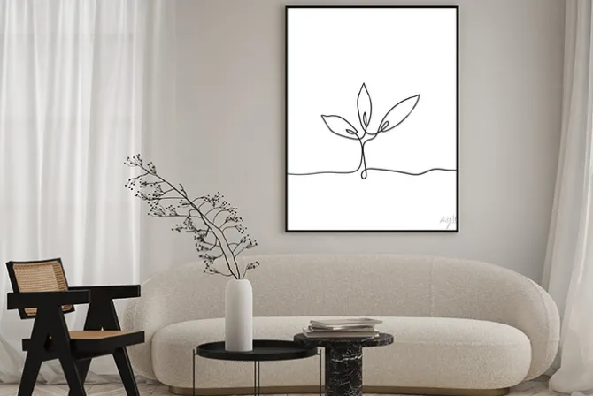 Plakat: Single continuous line art growing sprout handdrawn doodle style