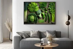 Plakat: Skład de légumes uniquement verts sur une table en bois