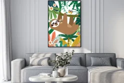 Plakat: Sloth and baby sloth in jungle pattern. vector illustration.