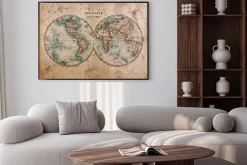 Plakat: Stara mapa świata na półkuli