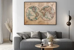Plakat: Stara mapa świata na półkuli