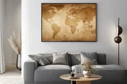 Plakat: Stara mapa świata na starym tle pergaminu. zabytkowy styl. elementy