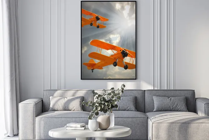Plakat: Stare biplanes na niebie.