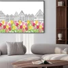 Plakat: Stare budynki i domy w amsterdamie z tulipanów kwiat alei.