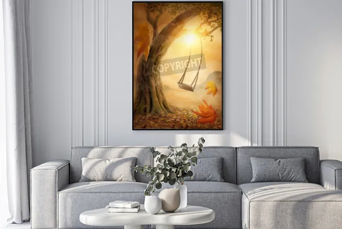 Plakat: Stary huśtawka wiszące z dużego drzewa