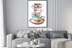 Plakat: Stos porcelanowych filiżanek