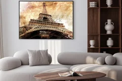 Plakat: Streszczenie sztuki cyfrowej wieży eiffla w paryżu, złoto. stary