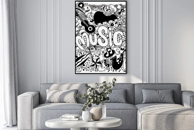 Plakat: Streszczenie tle muzyki ręcznie rysunek doodle, wektor illustratio