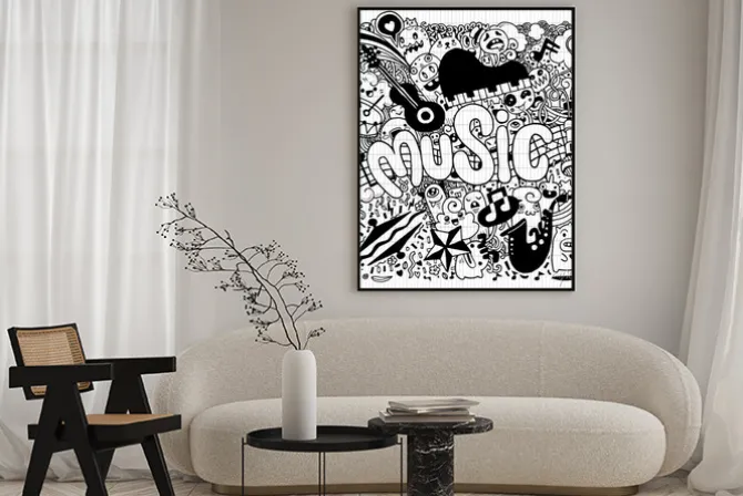 Plakat: Streszczenie tle muzyki ręcznie rysunek doodle, wektor illustratio