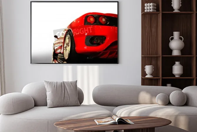 Plakat: Strzał z czerwonym sportowym samochodem (ferrari)