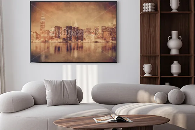 Plakat: Styl vintage nowy jork panorama manhattanu z grunge tekstur