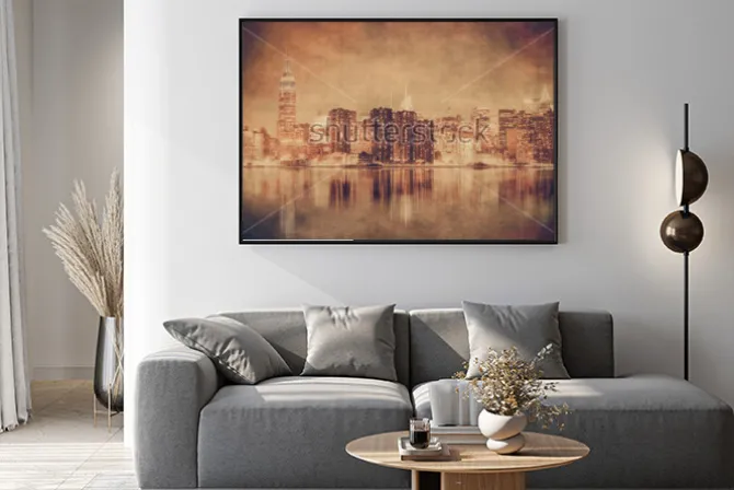 Plakat: Styl vintage nowy jork panorama manhattanu z grunge tekstur
