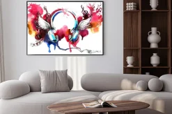 Plakat: Słuchawki ze skrzydłami akwarela