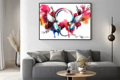 Plakat: Słuchawki ze skrzydłami akwarela