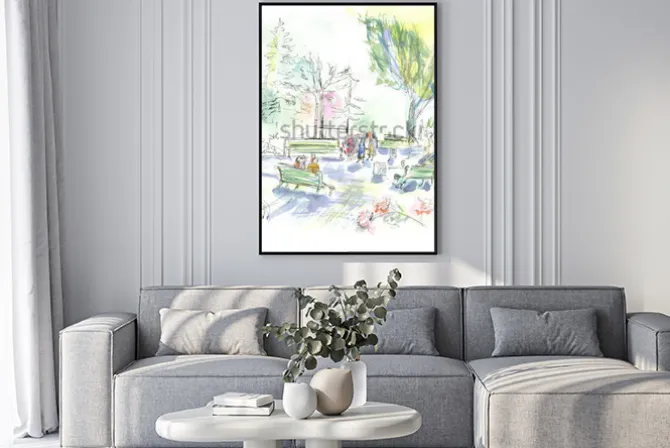 Plakat: Summer park, sketch, watercolor