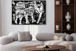 Plakat: Sylwetka słonia, który zawiera wiele symboli