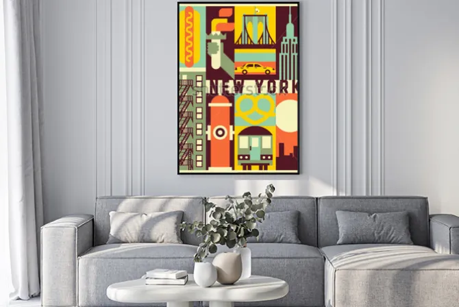 Plakat: Symbole nowego jorku w stylu plakatu retro