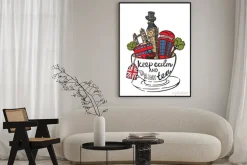 Plakat: Symbole wielkiej brytanii w kompozycji z filiżanką