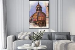 Plakat: Słynnego budynku santa maria strony rysunku akwareli w florencji