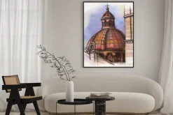 Plakat: Słynnego budynku santa maria strony rysunku akwareli w florencji