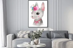 Plakat: Szary króliczek z kwiatami i kokardką