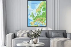 Plakat: Szczegółowa mapa fizyczna europy