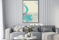 Plakat: Szkic żaglówki na wzburzonym morzu